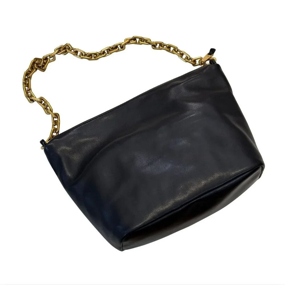 EMPORIO ARMANI Black Medium leather hobo bag Chain NEW $748